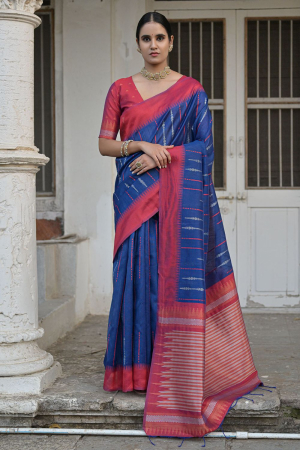 Royal Blue Raw Silk Zari Woven Saree