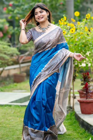 Royal Blue Soft Tussar Silk Zari Woven Saree
