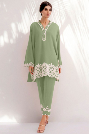 Sage Green Embroidered Viscose Chanderi Co-Ord Set