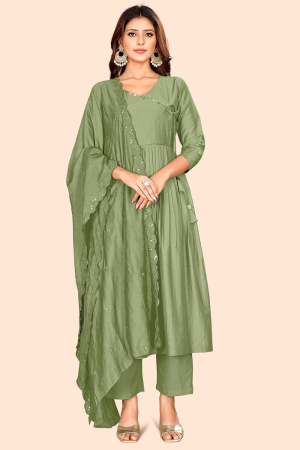 Sauf Green Art Silk Readymade Suit