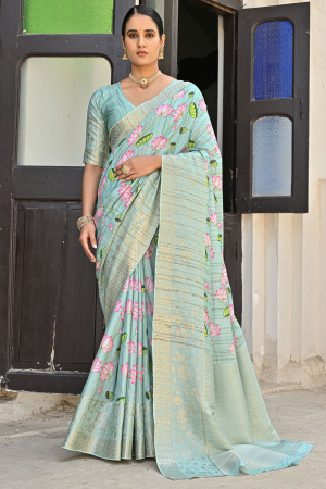 Sea Green Banarasi Silk Zari Woven Saree