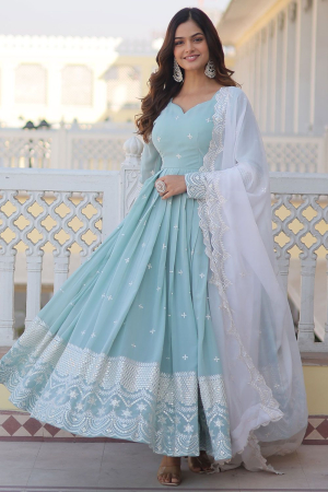 Sky Blue Faux Georgette Anarkali Gown with Dupatta
