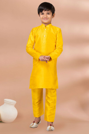 Sunny Yellow Banarasi Dupion Silk Kids Kurta Set