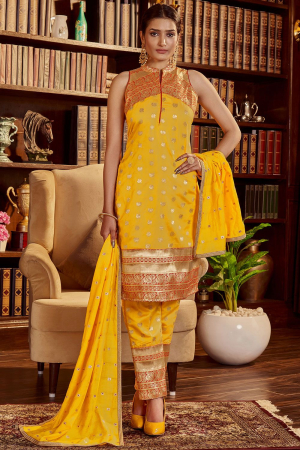 Sunny Yellow Woven Art Silk Readymade Pant Kameez