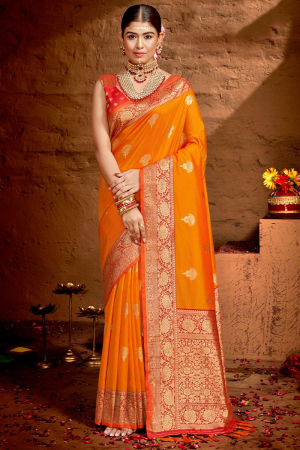 Sunset Orange Woven Silk Saree for Ceremonial