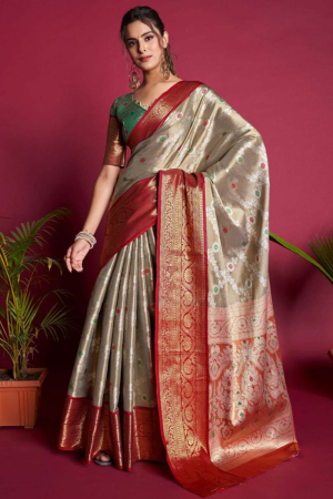 Taupe Woven Silk Saree for Ceremonial