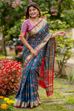 Teal Blue Banarasi Silk Zari Woven Saree