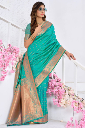 Turquoise Silk Zari Woven Saree