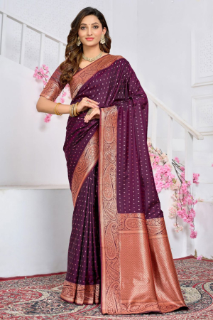 Wine Silk Zari Woven Saree