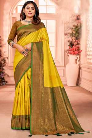 Yellow Silk Zari Woven Saree