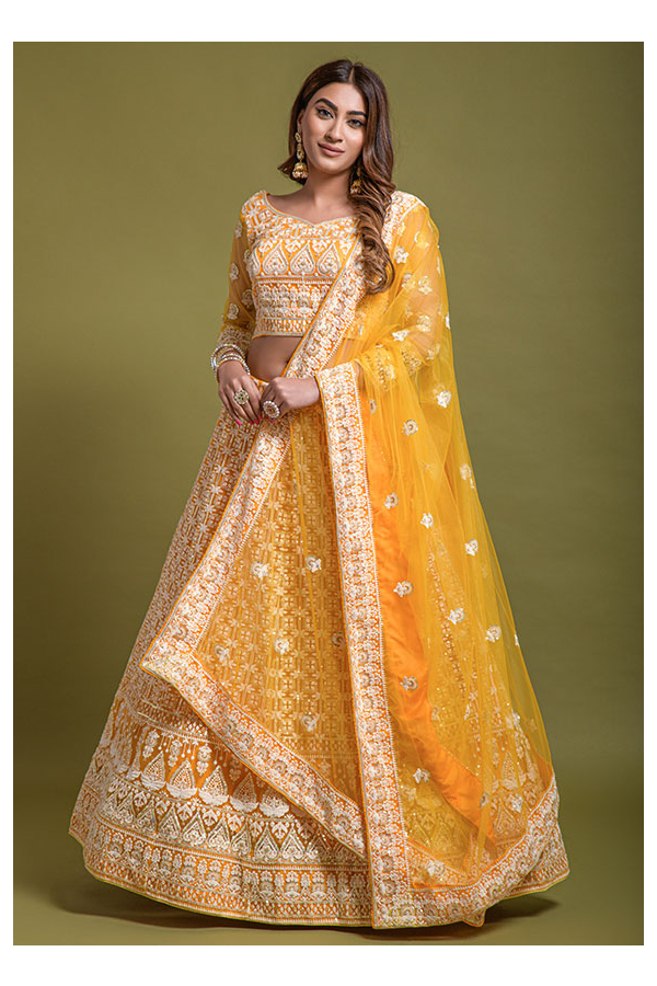 Buy Eid Special Silk Wedding Wear Lehenga Choli In Yellow Color Online -  LLCV01838 | Andaaz Fashion