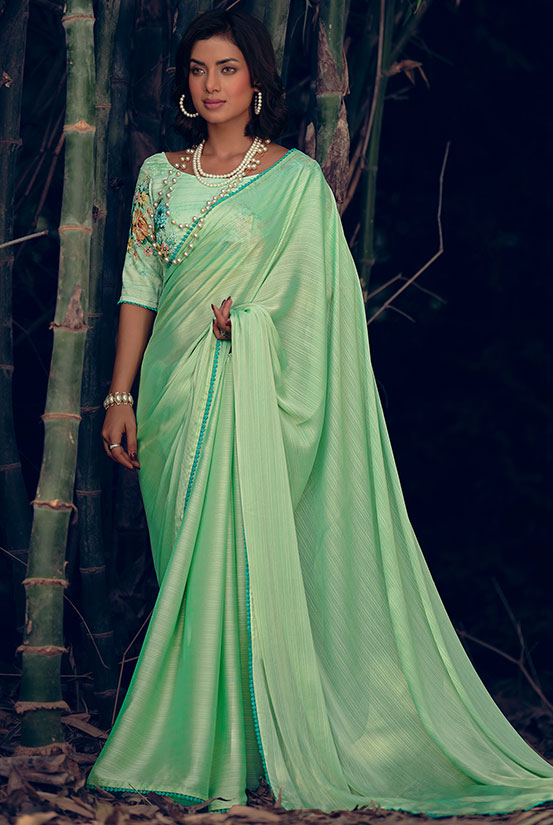Zeel Clothing Women's Green Art Silk Saree with Green Blouse (5085