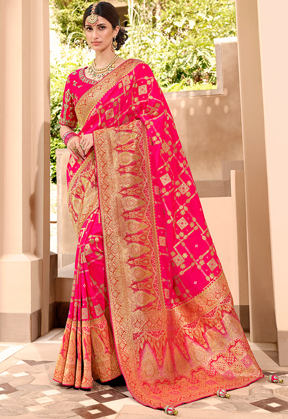 rani pink silk saree with embroidered blouse sa350203